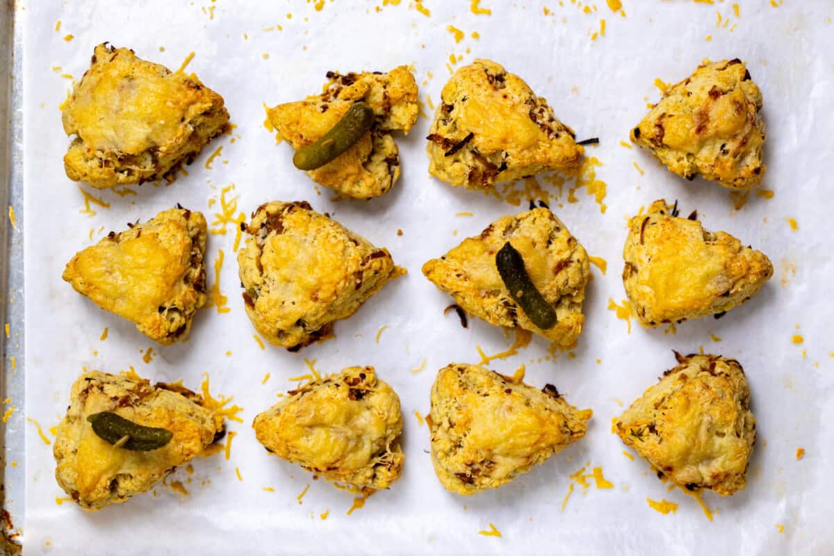 French Onion Scones with Cornichons