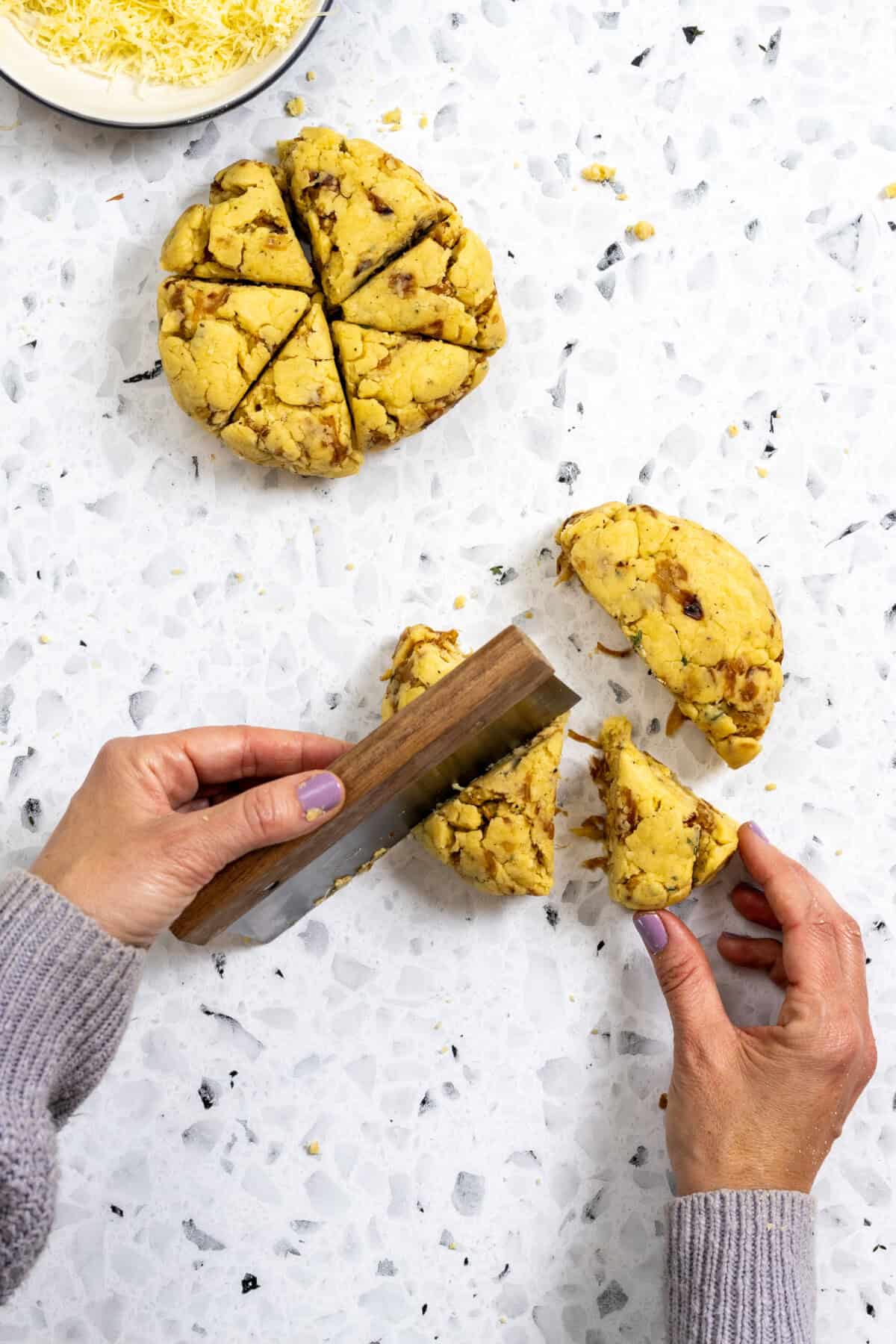 Cutting French Onion Scone dough