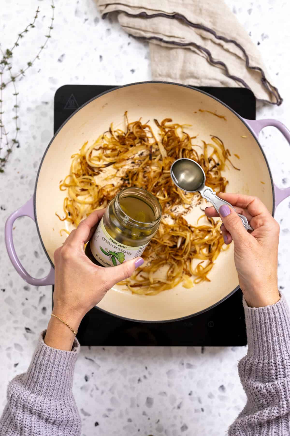 deglazing caramelized onions with pickle brine