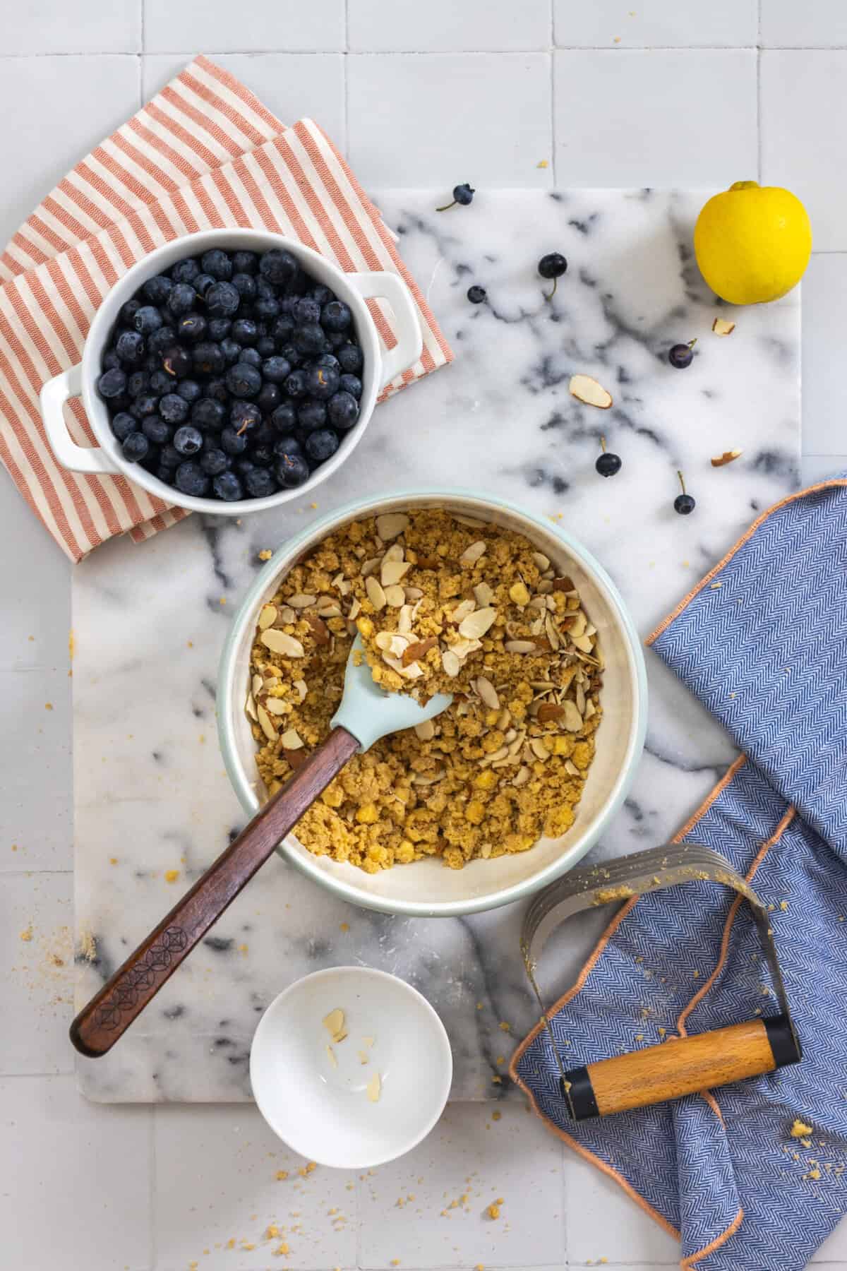 mixing almond crumble shortbread