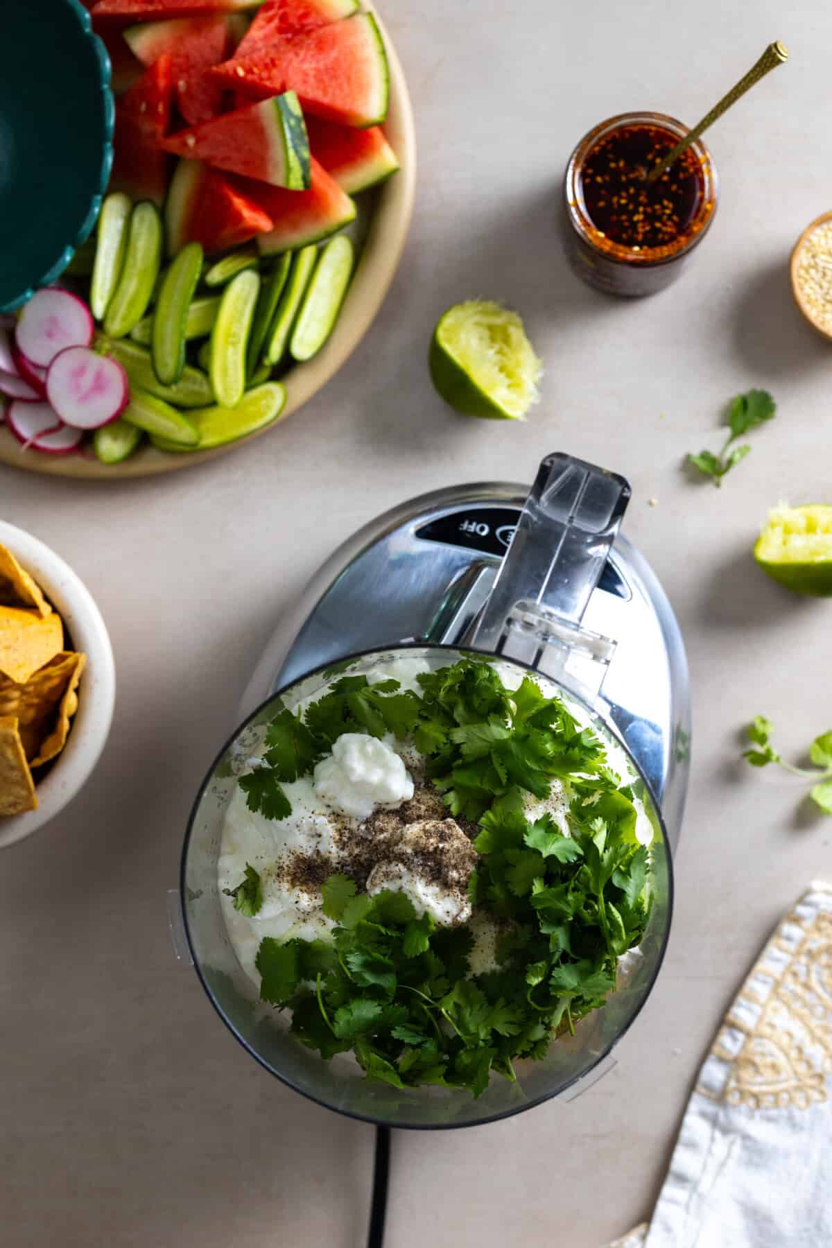 Blending together Cottage Cheese Dip