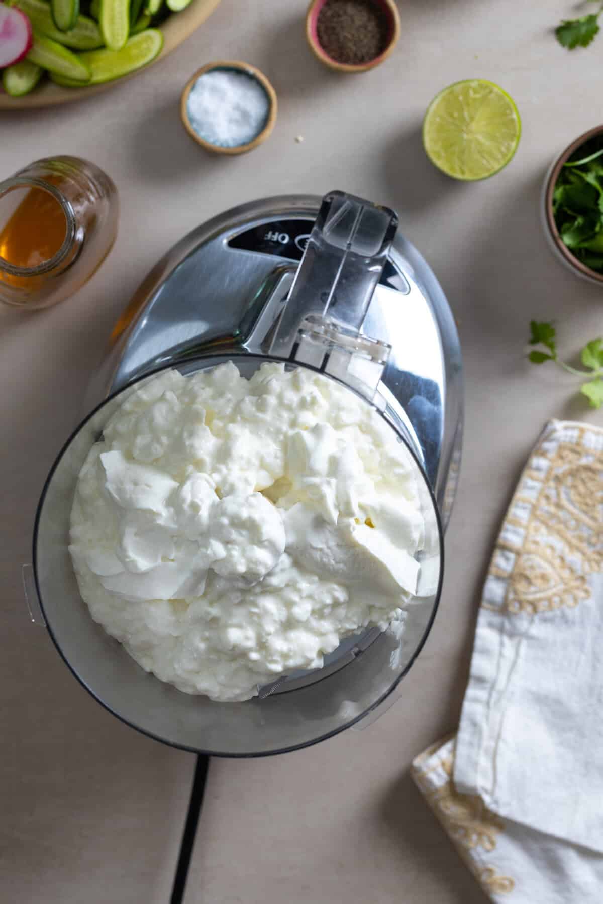 Cottage cheese and yogurt in food processor