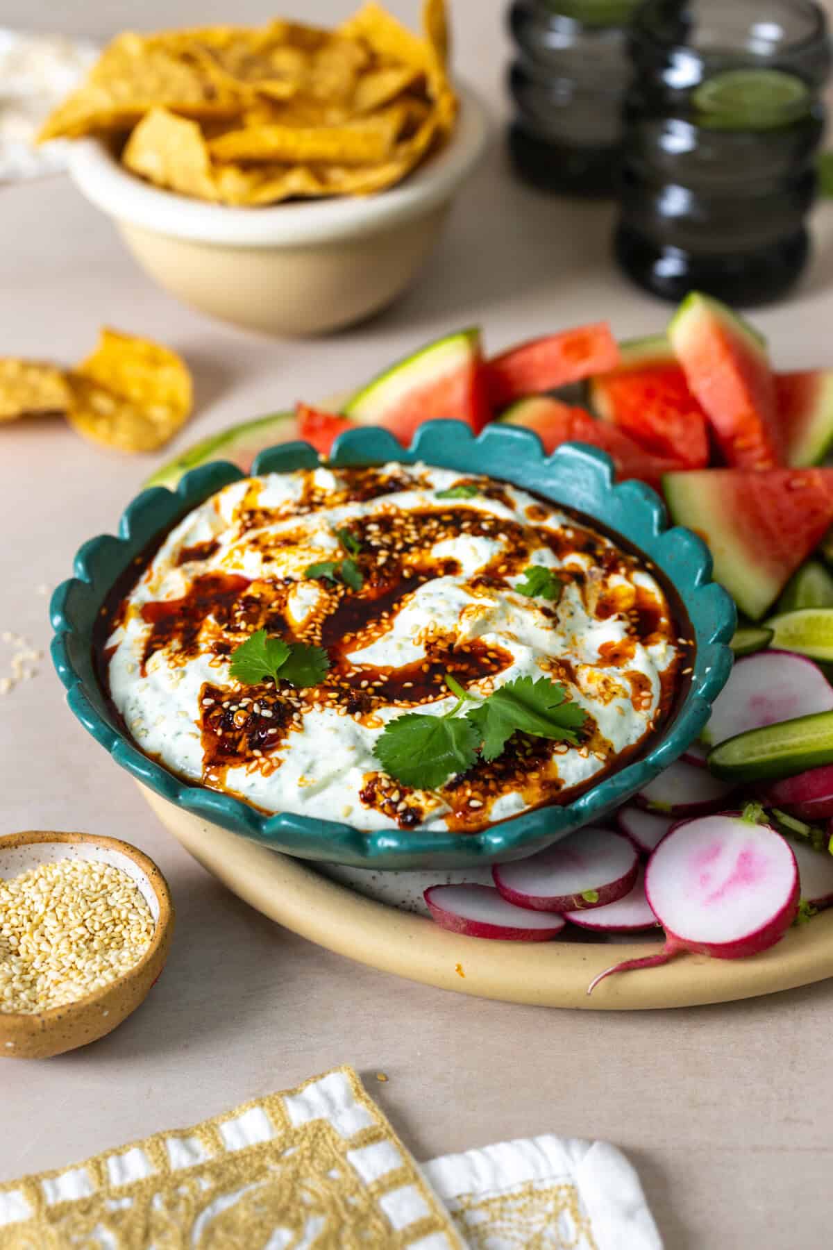 Chili Oil Cottage Cheese Dip close up
