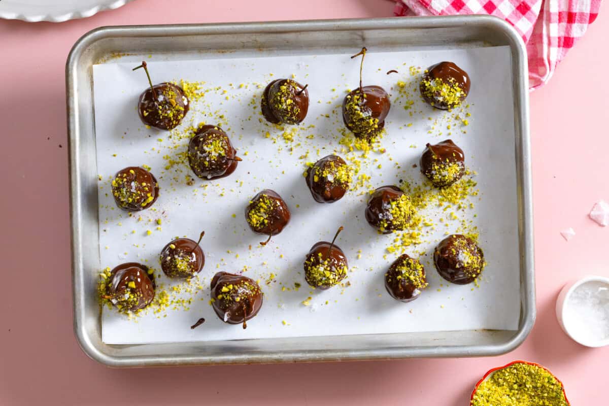 Chocolate Prune Cherry Bombs on baking sheet