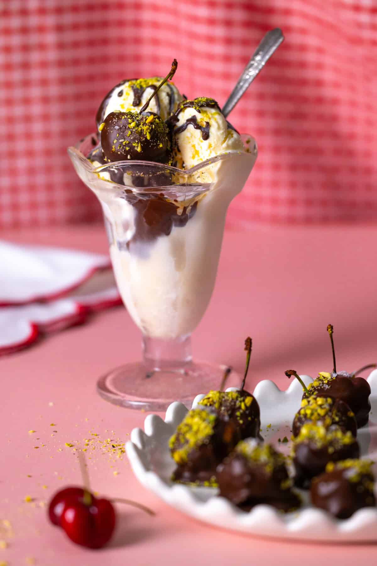 Ice Cream Sundae with Chocolate Prune Cherry Bomb
