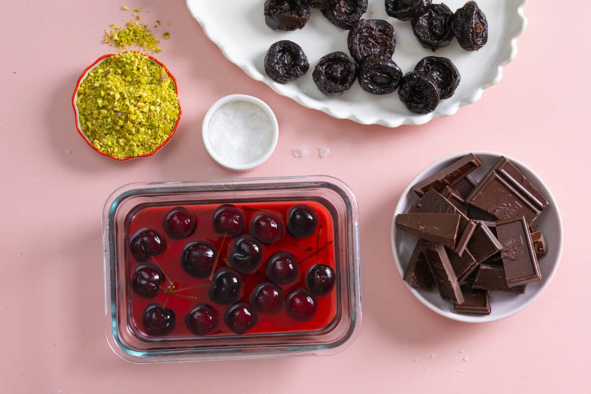 ingredients for Chocolate Prune Cherry Bombs