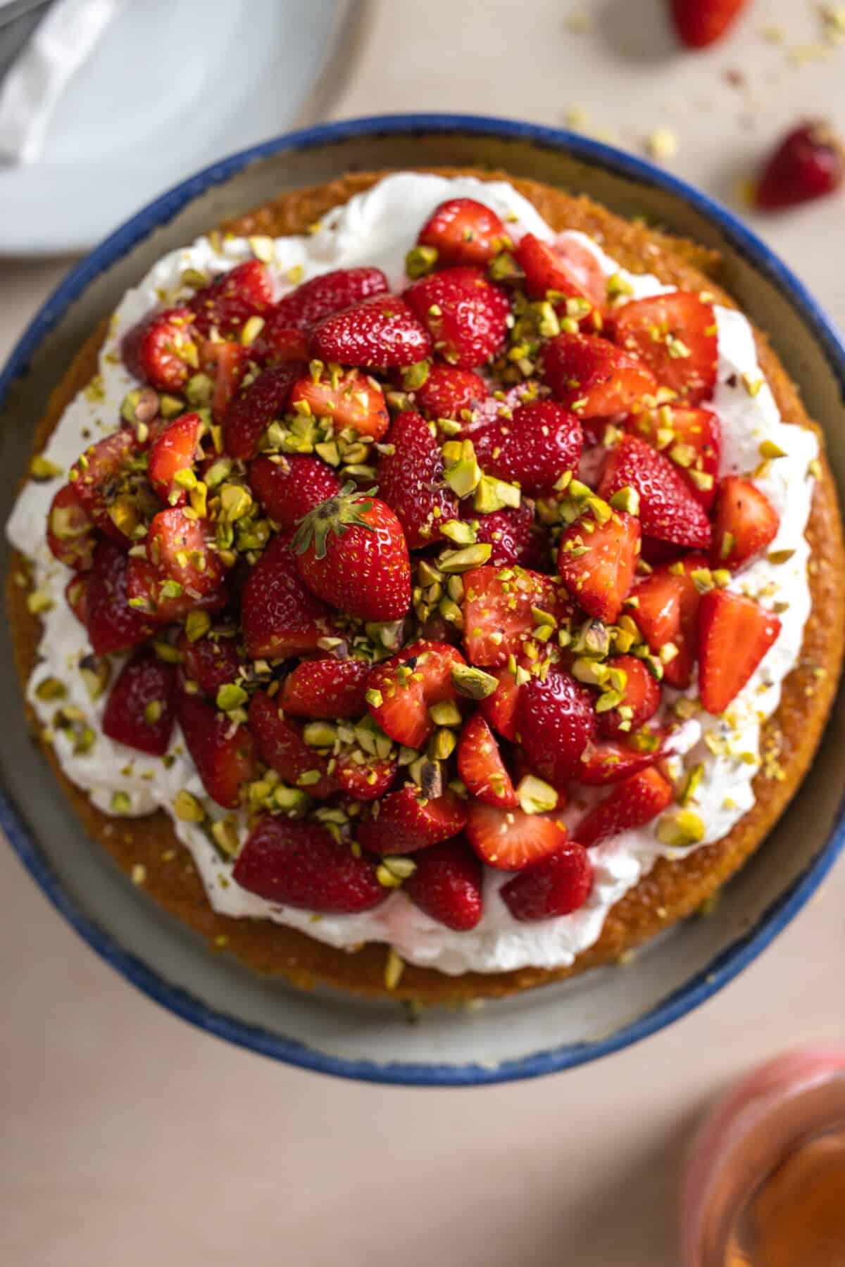 Strawberry Pistachio Olive Oil Cake close up
