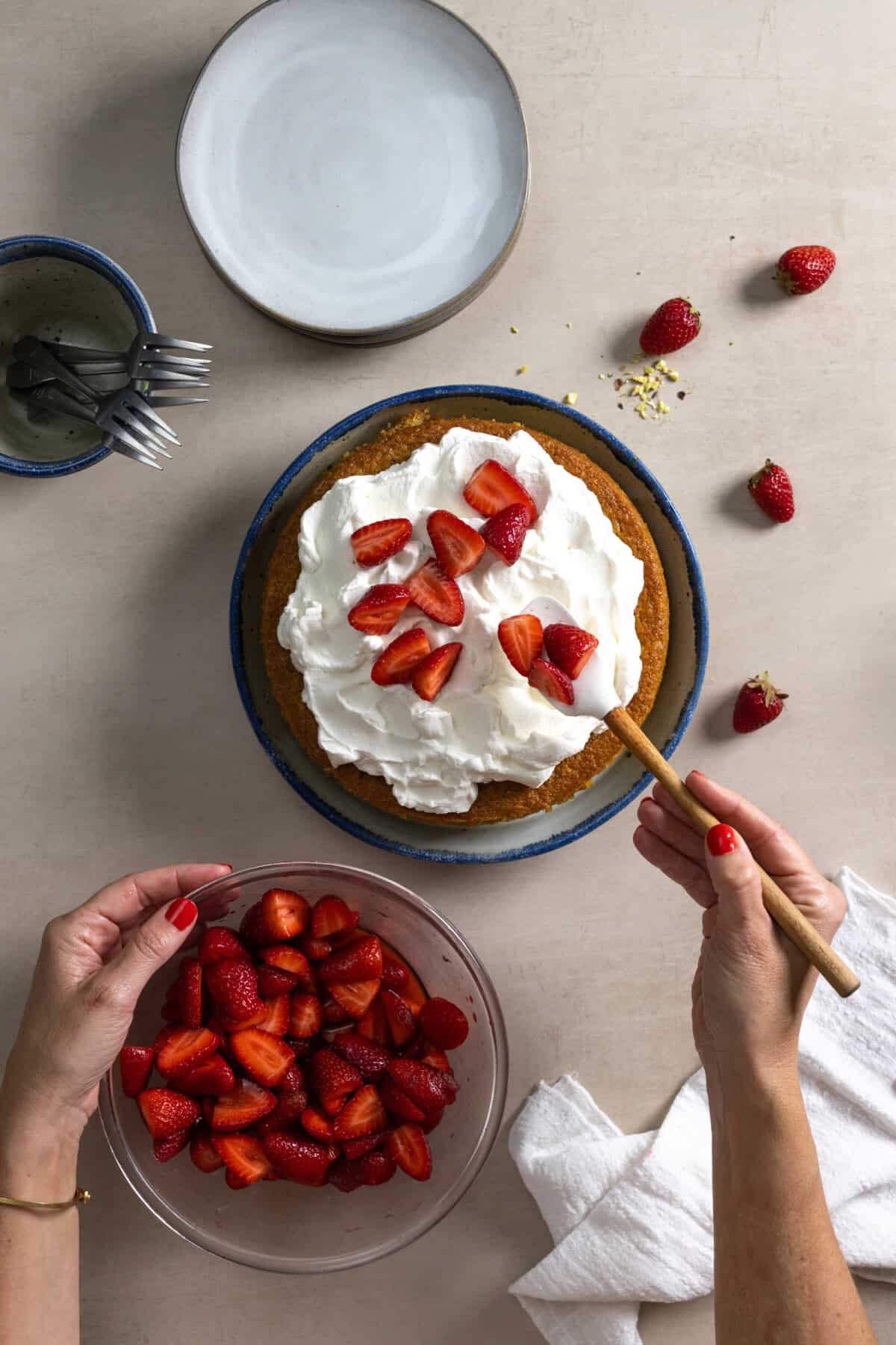 Topping Olive Oil Cake with strawberries