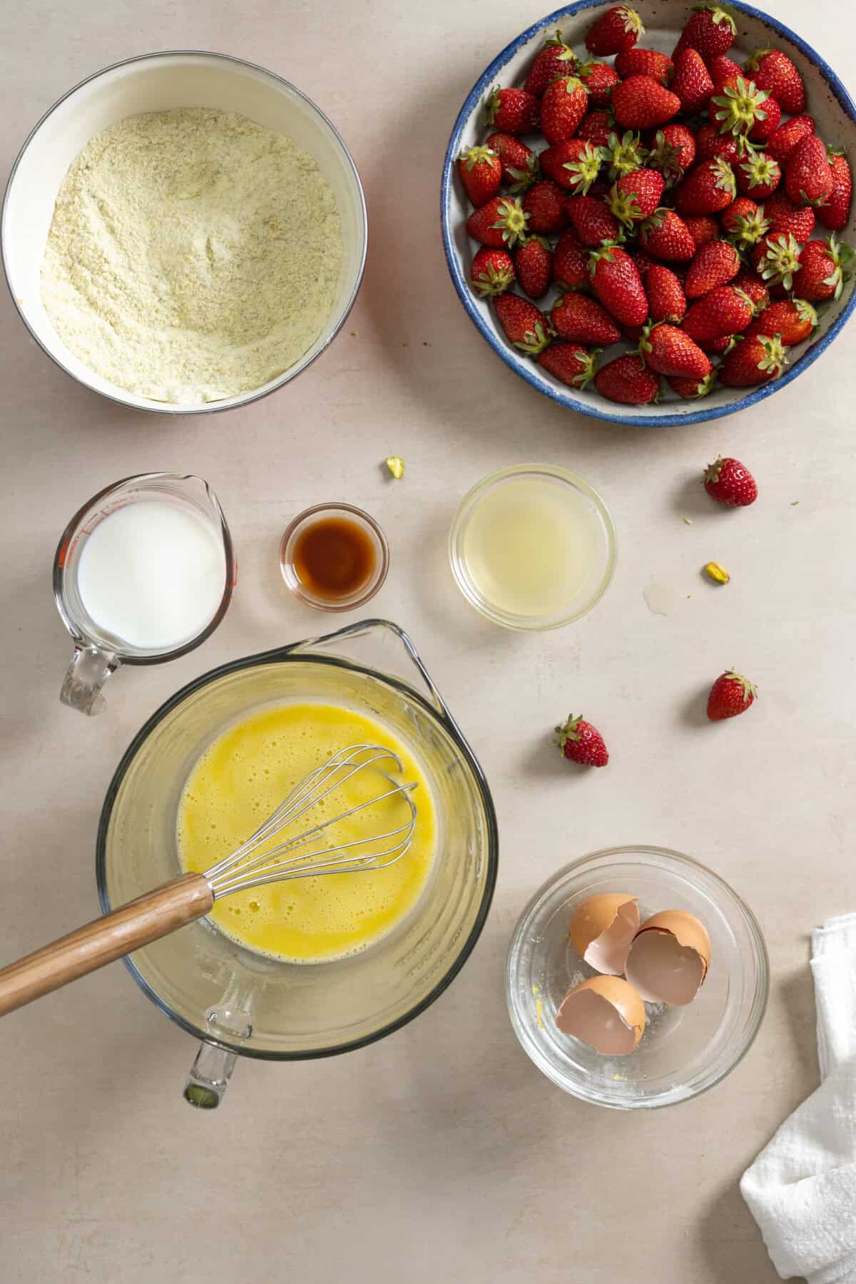 Mixing pistachio olive oil cake batter