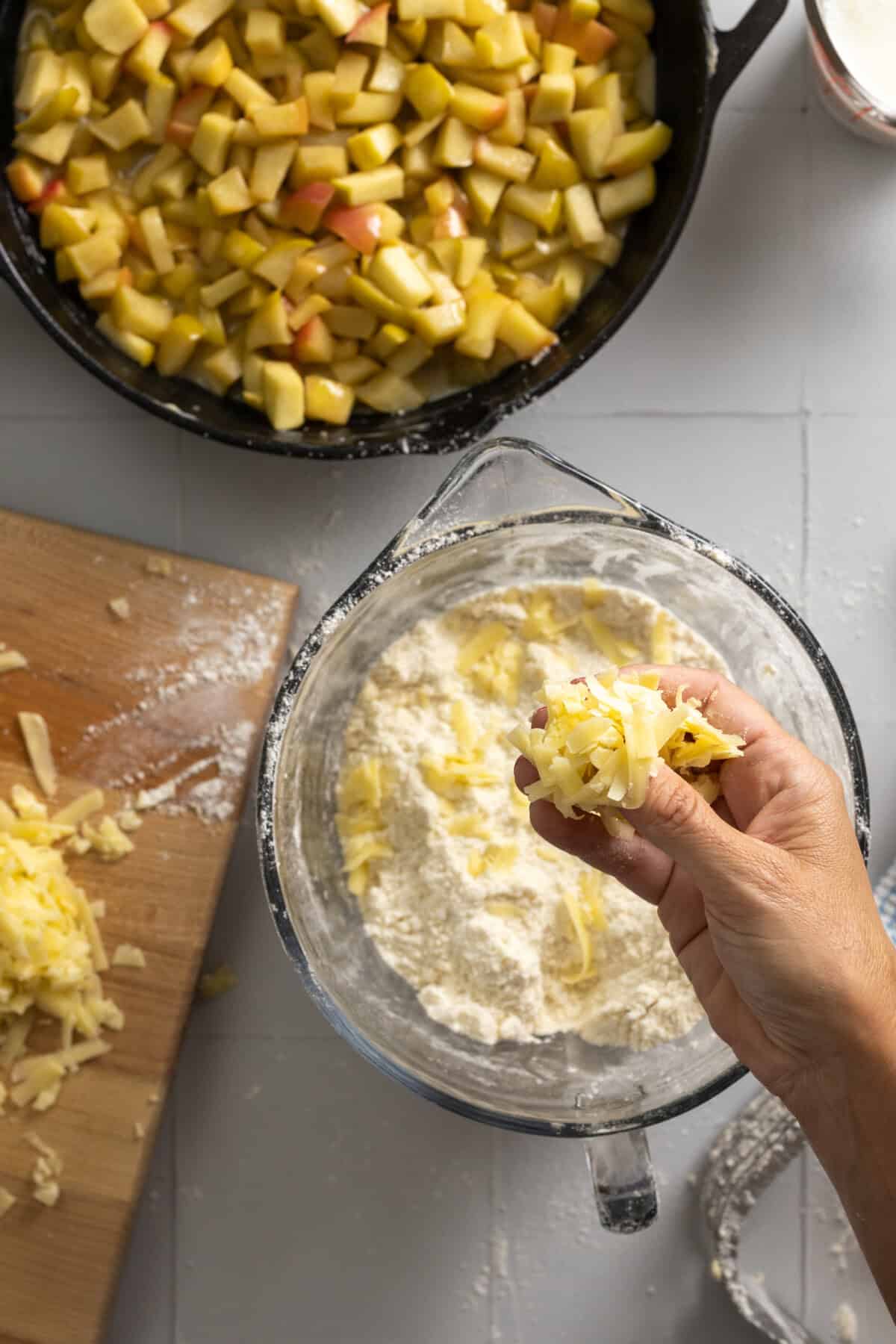 Cutting in butter and cheddar