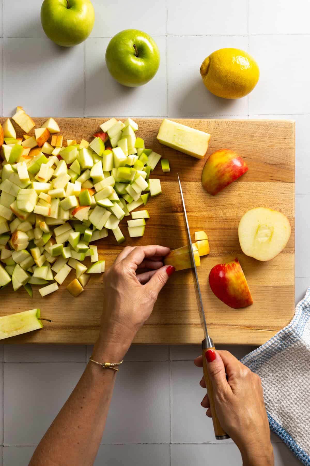chopping apples for cobbler filling
