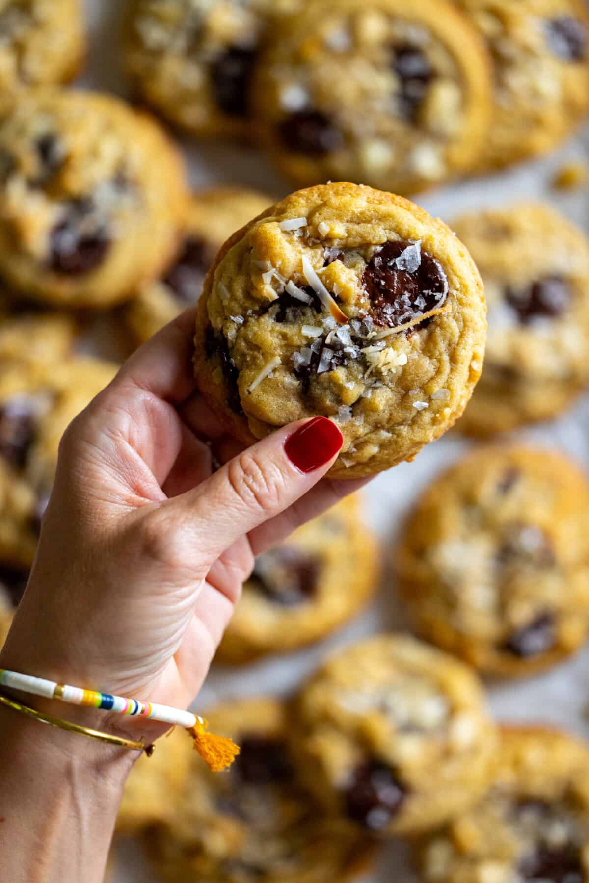 Soft & chewy coconut macadamia nut chocolate chunk cookies