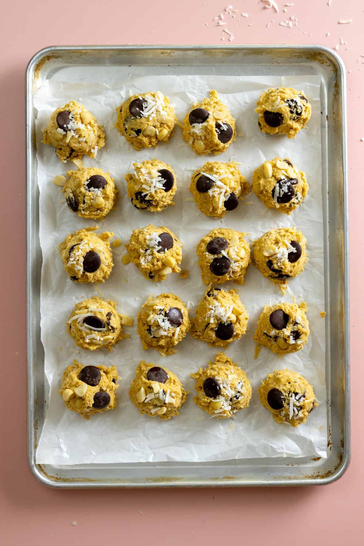 Chilling cookie dough on lined baking sheet