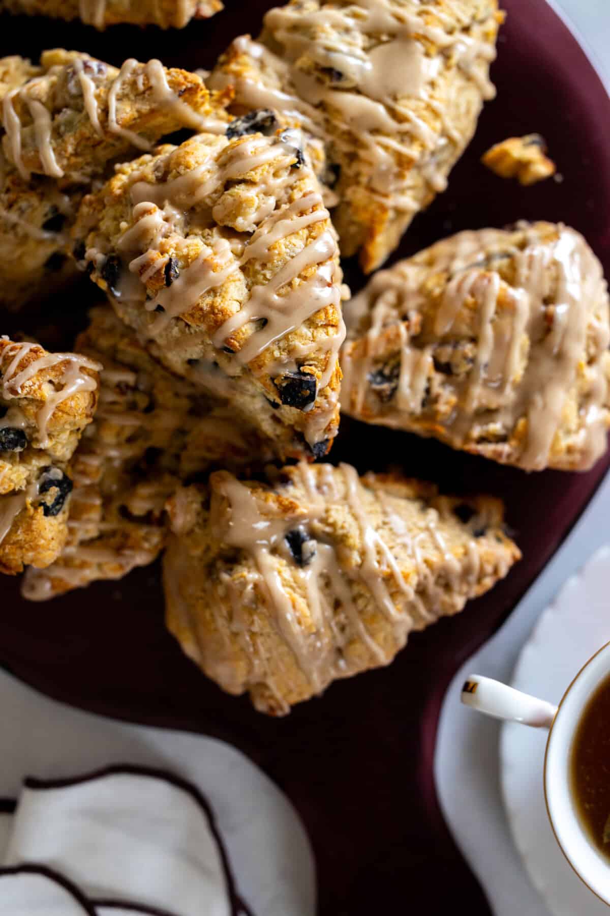 Maple Pecan Prune Scones on glass plate