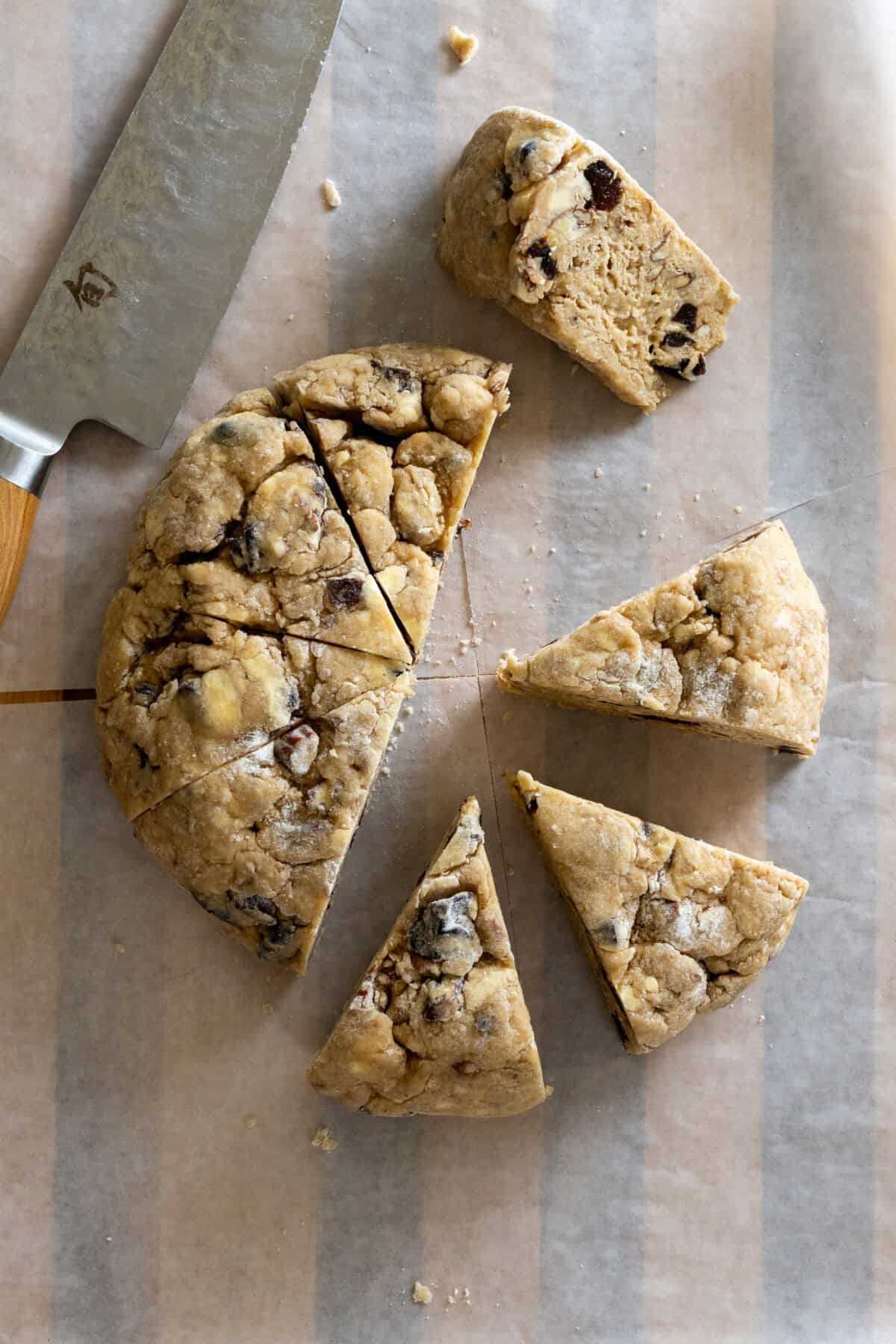 Maple Pecan Prune Scones cut