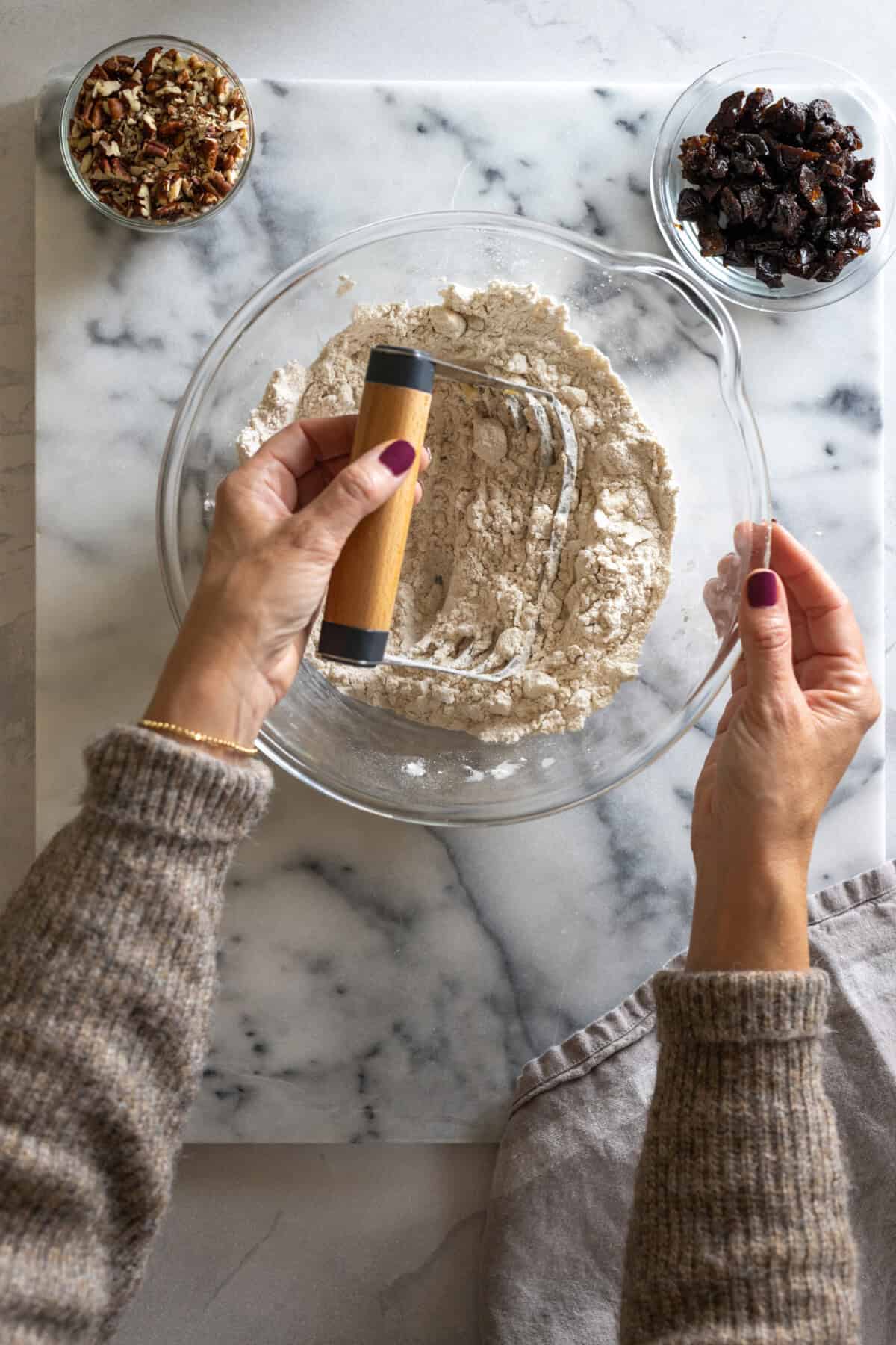 cutting butter into scone dough