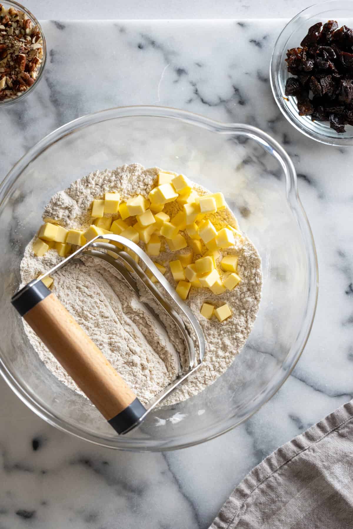 Cold, cubed butter for scone dough