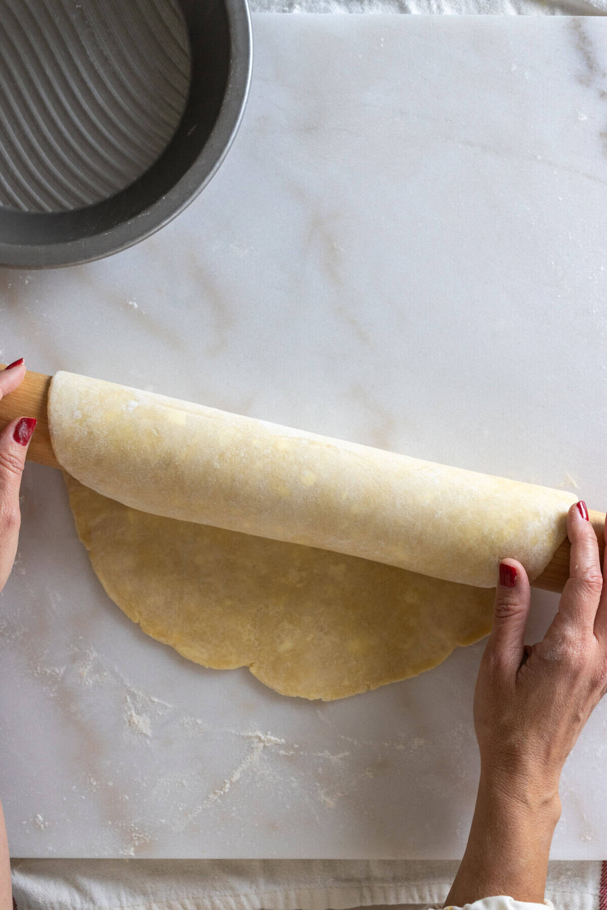 Transfering pie dough to pie dish