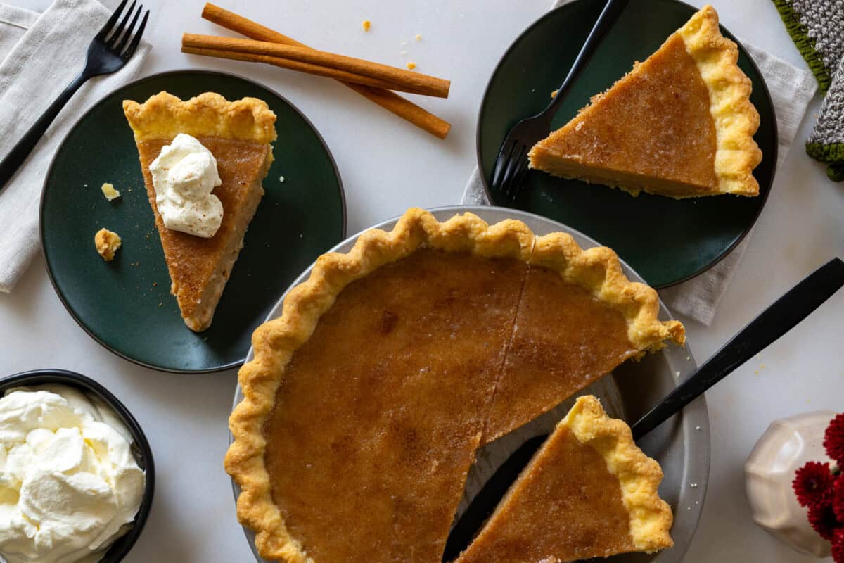 Hot Buttered Rum Sugar Cream Pie sliced