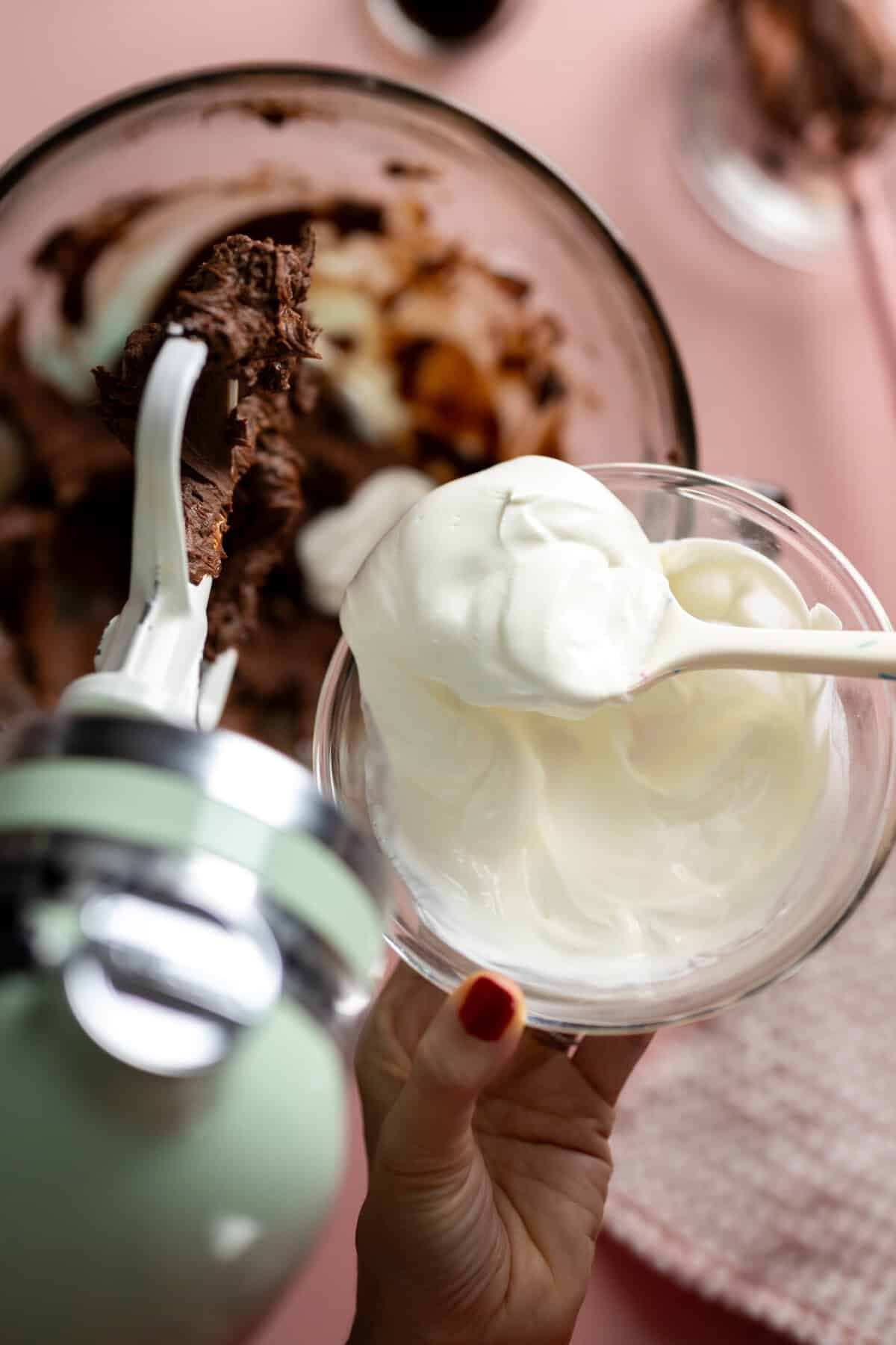 Blending Chocolate Sour Cream Frosting