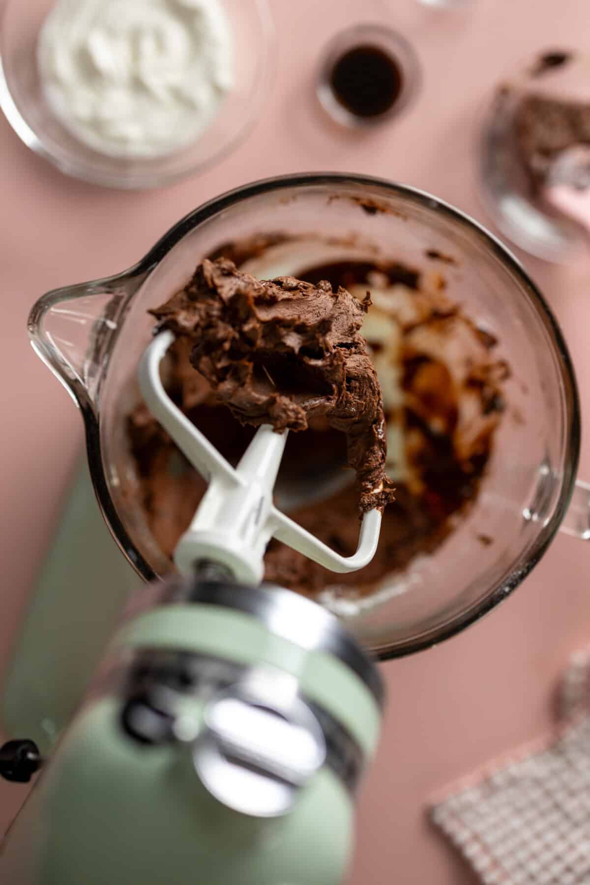 Blending Chocolate Sour Cream Frosting