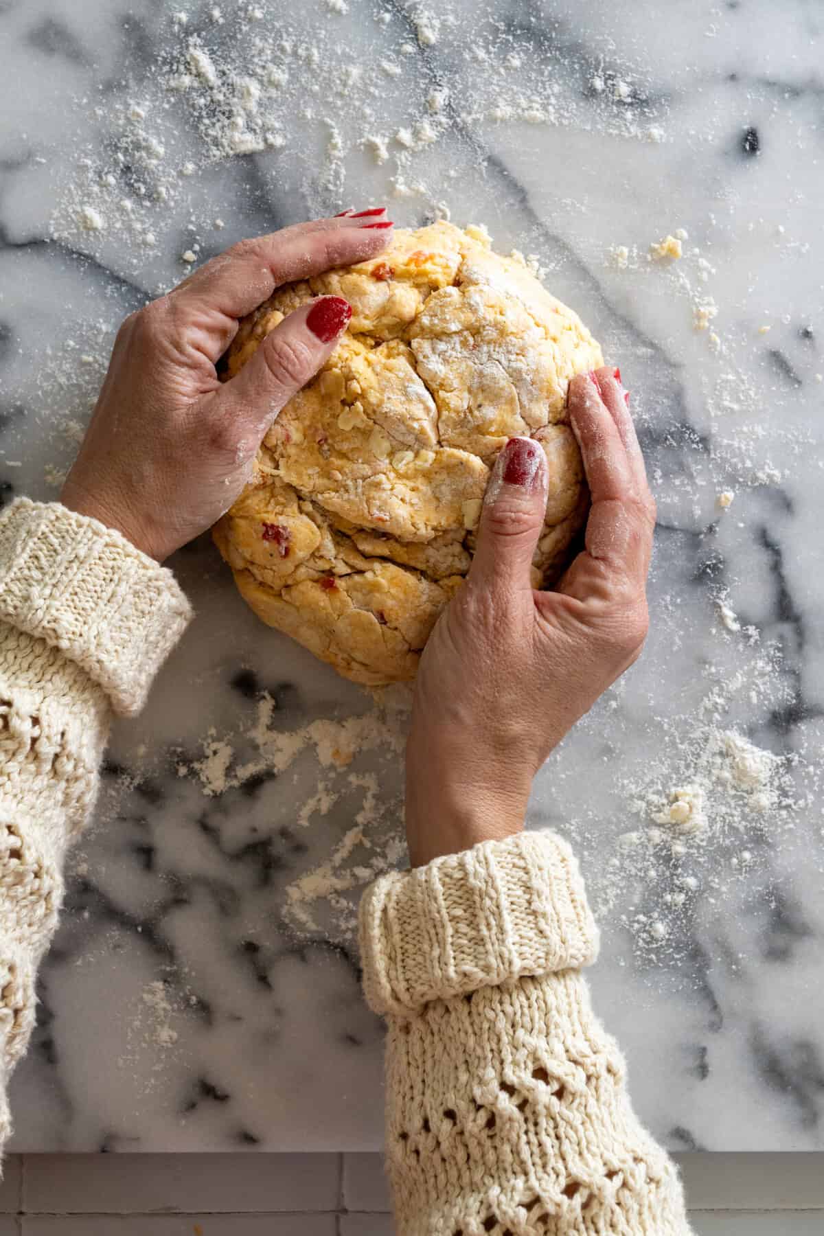 shaping Pecorino Calabrian Chili scone dough