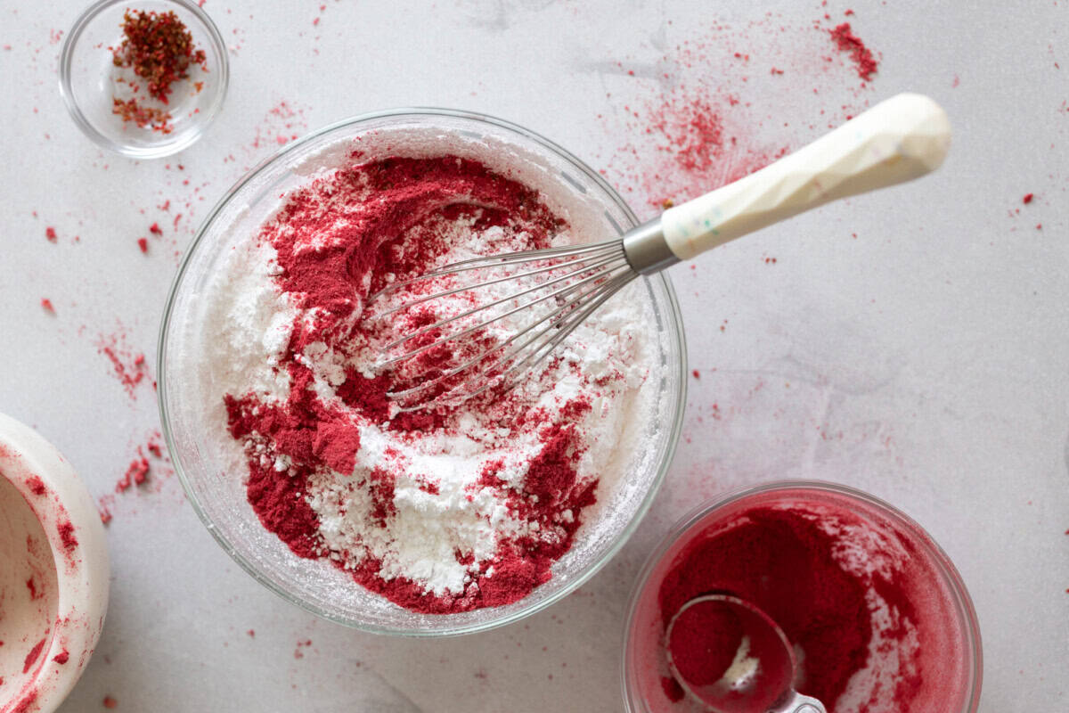 freeze dried raspberries in dry ingredients for frosting