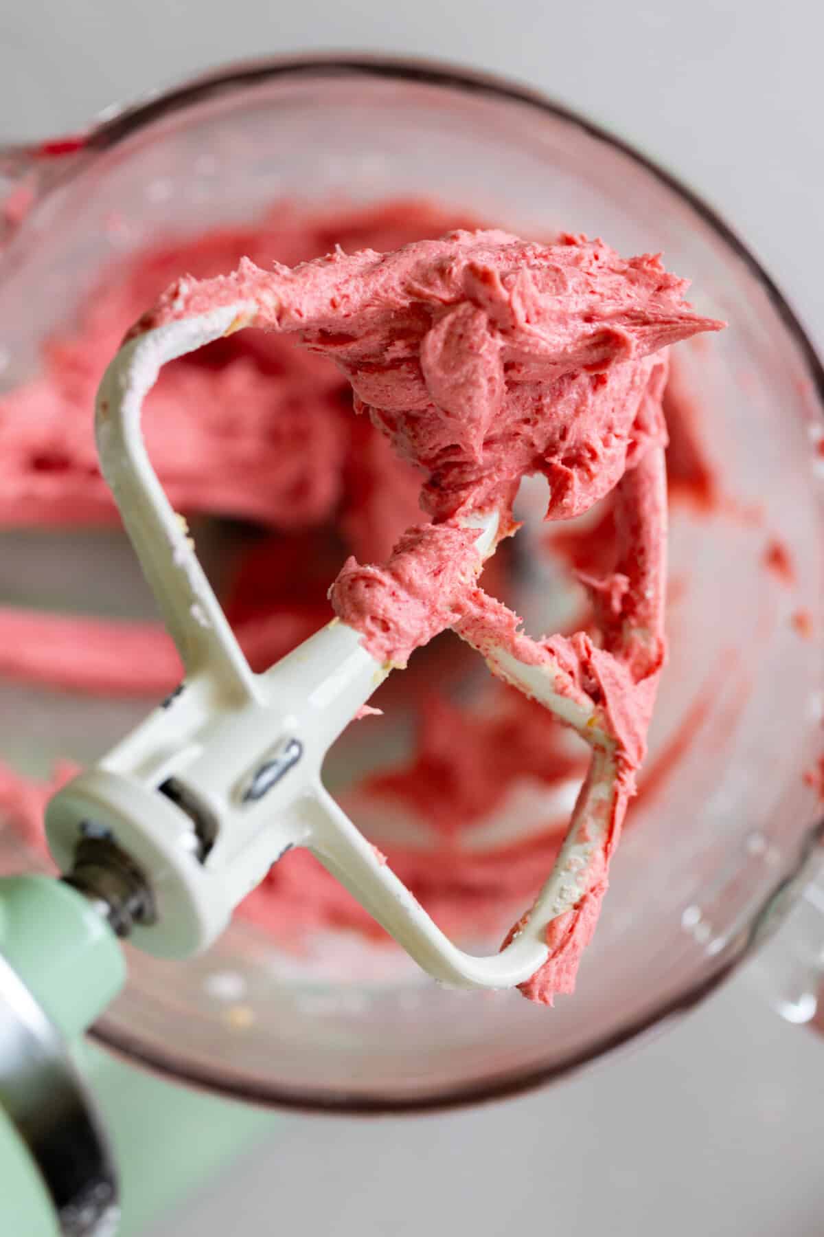 Mixing Raspberry Cream Cheese Frosting