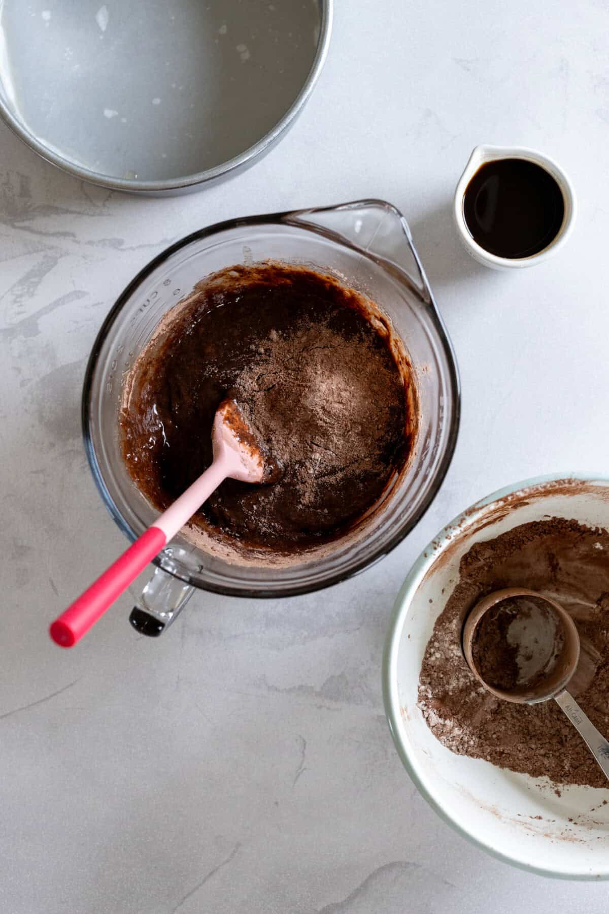 mixing chocolate cake batter