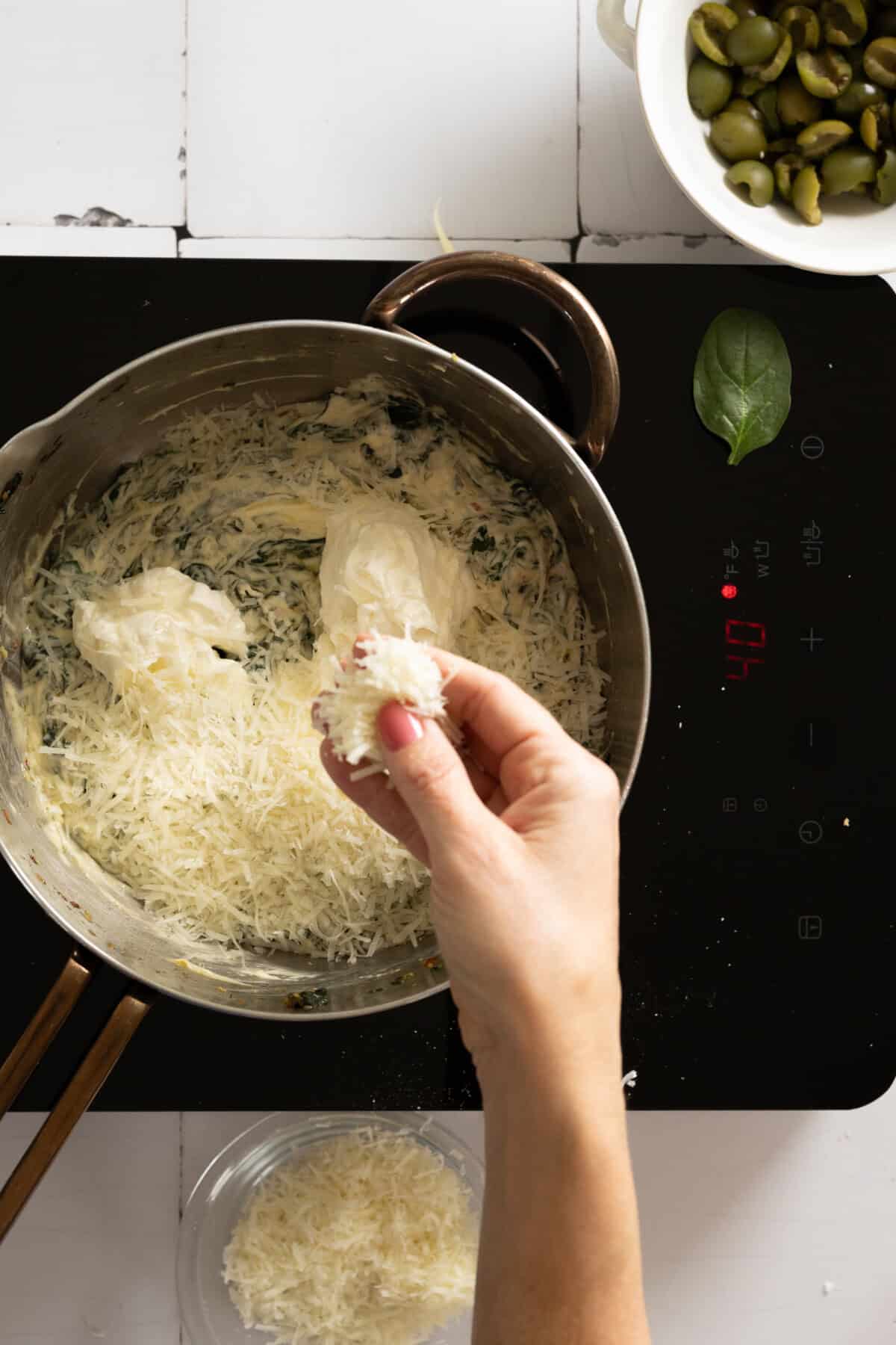 Adding sour cream and Pecorino to dip