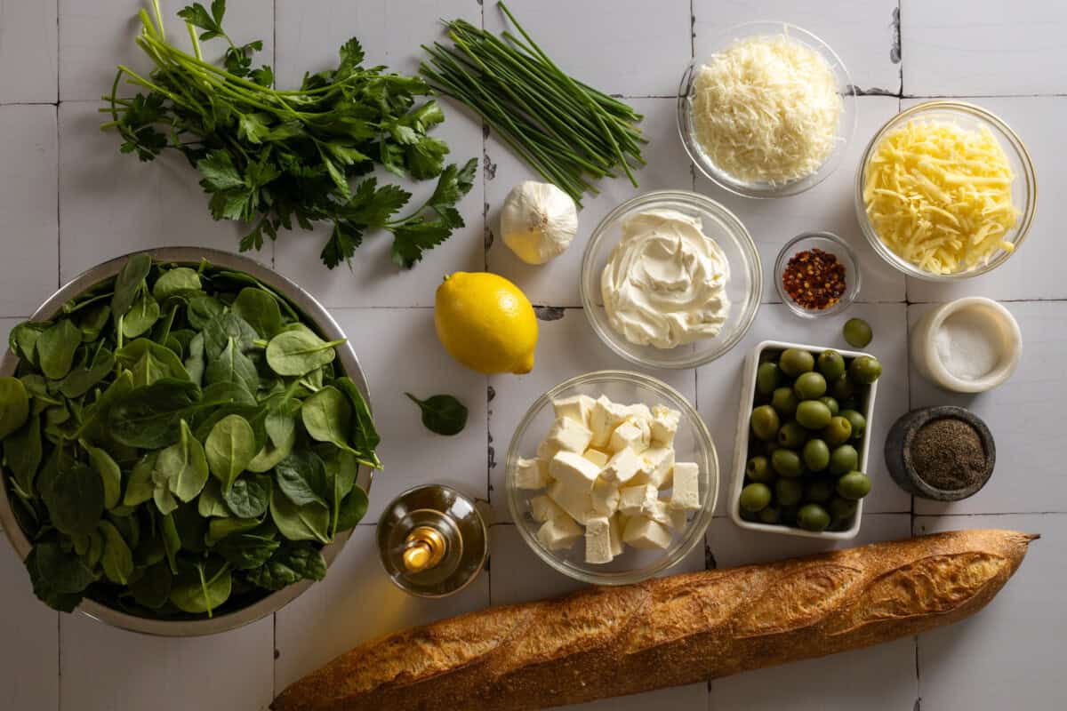 Spinach Olive Dip Crostini ingredients