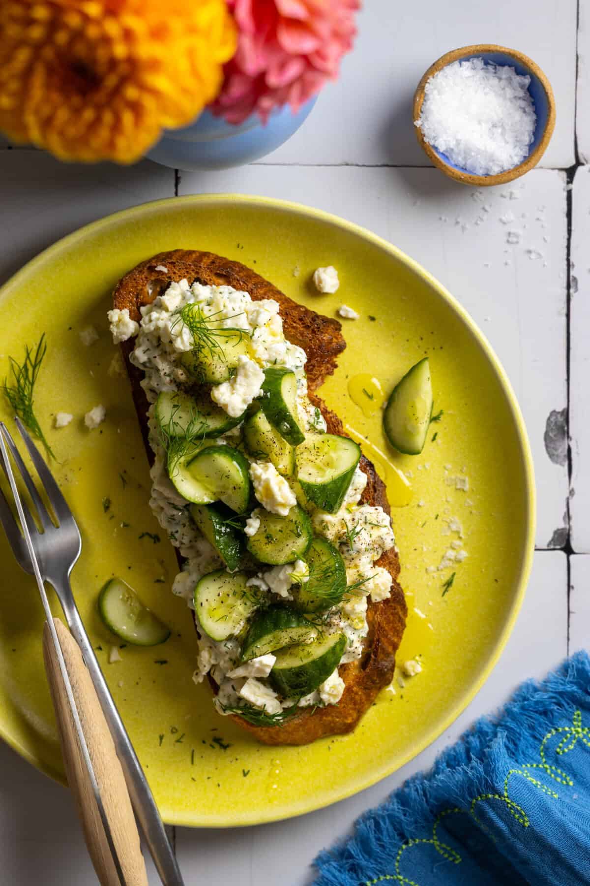 Cottage Cheese Tzatziki Toast by Baking The Goods