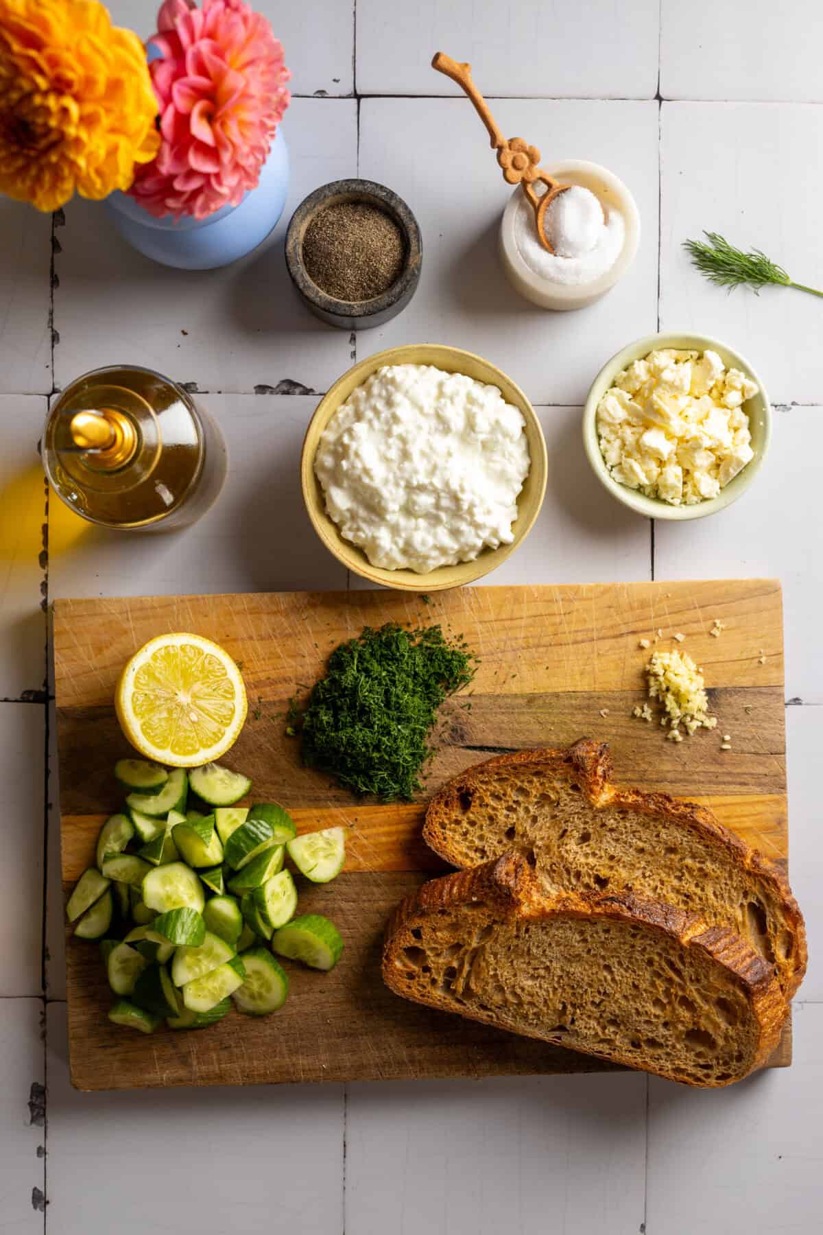 prepped ingredients for Tzatziki Toast