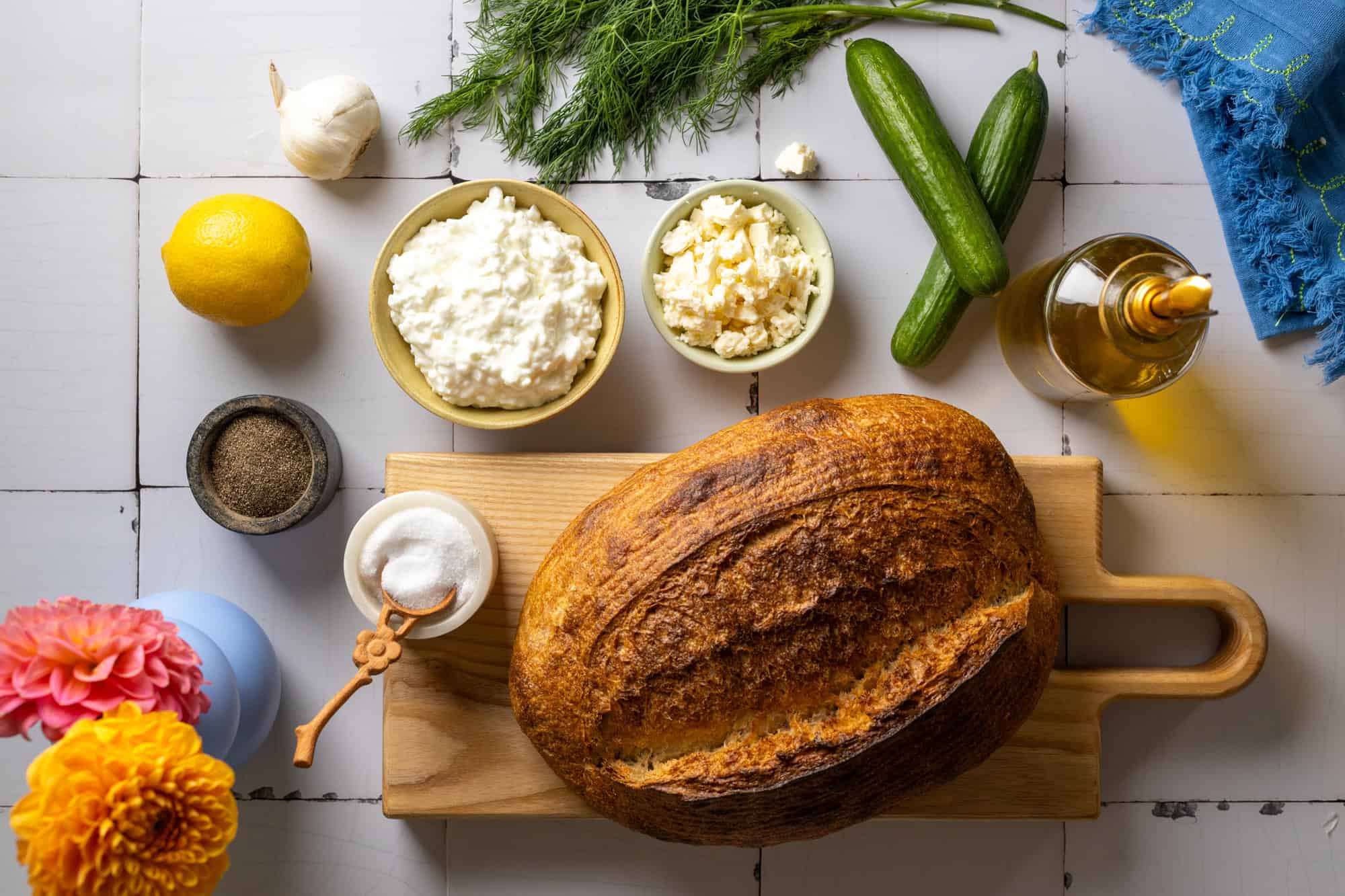 Ingredients for Cottage Cheese Tzatziki Toasts
